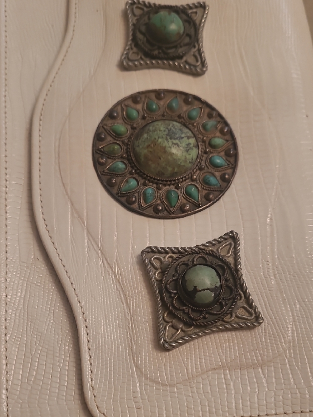 White Leather Croc Crossbody with Turquoise Medallion Accents - Picture 7 of 10